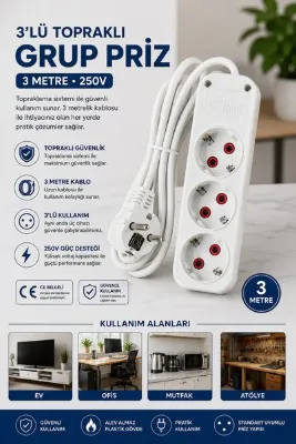 modalonga size ne lazım? 3lü Topraklı Grup Priz - 3 Metre 250V/16A - ÖNDER