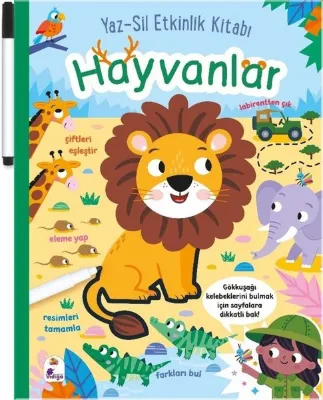 Hayvanlar: Yaz - Sil Etkinlik Kitabı (Kalemli)