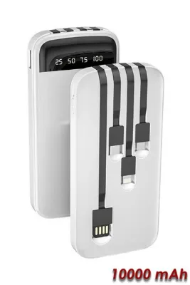 TECHNOMEN 10.000 mAh Dijital Göstergeli Dahili Çoklu Kablolu Powerbank 1 USB 1 Adet Type-C Kablo Girişli