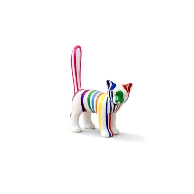 Sofiart Renkli Çizgili Dekoratif Kedi Biblo