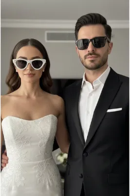 happyline accessories "ufak ayrıntılar güzelliği" 2 Adet Party Gözlük Parti Gözlüğü Cat Eye İncili Bride Gözlük Çift Güneş Gözlüğü Damat Gözlük