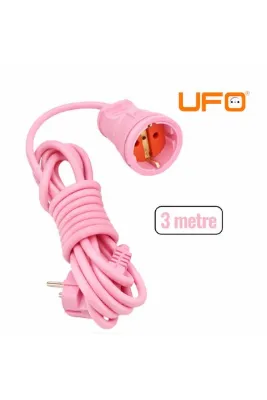 UFO Tekli grup priz pembe renk (1.sınıf kaliteli)seyyar uzatma kablosu 3 metre