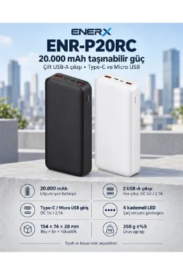 ENERX ENR-P20RC 20.000 mAh 2.1A Powerbank – Beyaz