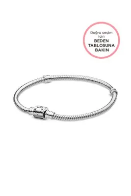 Pandora Moments Silindir Klipsli 925 Ayar Gümüş Yılan Zincir Bileklik Charm Uyumlu