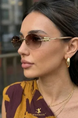MACERATİ Cartiess Unisex Elips Kahverengi Gold Çerçeveli Ultra Hafif Uv400 Filtreli Güneş Gözlüğü