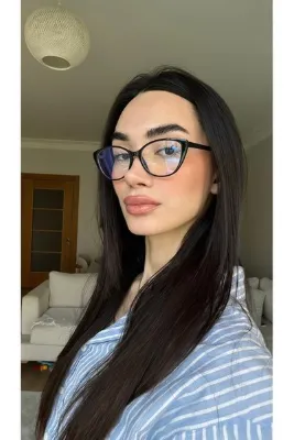 funeyes Diana Siyah CAt Eye Slim İnce Çerçeveli Hafif Mavi Işık Korumalı Gözlük Metal Menteşeli