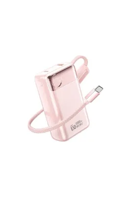 WIWU T132 Power Plus Serisi Type-C Kablolu PD Powerbank 65W 12000mAh Pembe