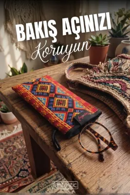 FANTASTIC Etnik Desenli Dokuma Gözlük Kılıfı - Boho Tarz Korumalı Güneş Gözlüğü Kabı (15.5 x 8.5 cm)