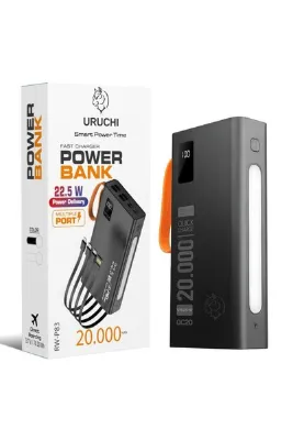 URUCHI 22.5W PD 3.0 Kablolu Powerbank, Gerçek 20.000 mAh Taşınabilir Şarj Cihazı, Dahili Type-C,