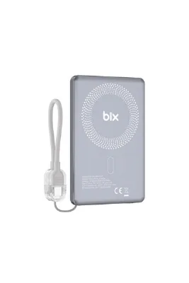 Bix PB114 5000mAh 20W Dahili Type-C Kablolu 15W Manyetik Kablosuz Şarj Özellikli Portatif Powerbank