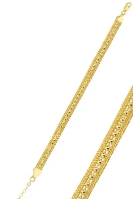 Söğütlü Silver 925 Ayar Gümüş Bileklik Altın Kaplama 3 sıra Top Zincirli Midyat Hasırı Bileklik SGTL12506GOLD