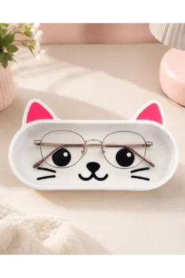robotek3d Sevimli Kedi Gözlük Tepsisi - Masaüstü Gözlük Tepsisi Kabı - Mücevher Takı Standı