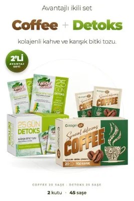COLLAGEN LIFE Hindiba, Kolajen, Çörekotu İçeren Kahve Coffee Powder 20 Saşe & Karışık Bitki Çayı 25 Saşe Fırsat Seti
