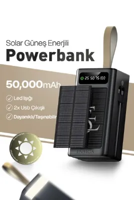 EN SİGA Ape Solar 50.000 Mah Güneş Enerjili Led Işıklı Powerbank Şarj Aleti 2x Usb Çıkışlı Mikro Type-C