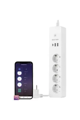 NEUTRON Akıllı Wi-Fi Destekli 4'lü Akım Korumalı Priz 2 Usb 1 Type-C Uzatma Kablosu