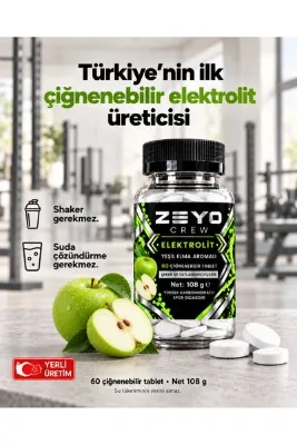 Zeyo Crew Çiğnenebilir Elektrolit Tablet - Yeşil Elma Aromalı (60 Tablet / 108g)