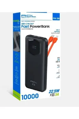 Seyoni ACL PW 139 10000 mAh 22.5W Hızlı Şarjlı Powerbank Dahili Type-C & Lightning Kablolu