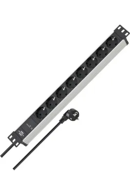 Brennenstuhl Alu-Line Serisi 19" Server Kasası Uyumlu Uzatma Kablosu 9 Soketli 2 Metre Kablolu 5 Yıl