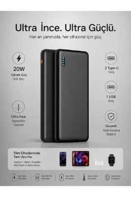 ÇELİKWORK FP10 PD 20W Hızlı Şarj 10.000mAh Powerbank | Type-C & Mikro USB Girişli Taşınabilir Şarj Cihazı