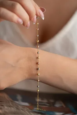 Nereze 925 Ayar Gümüş Gold Kaplama Mix Dorika Toplu Bileklik