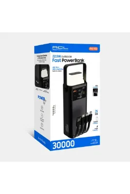 ACL PW-112 22.5W Outdoor Hızlı Şarj Powerbank Siyah – 30.000mAh Kapasite, Çoklu USB Çıkış, Dahili Ka