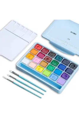 HIMI Jelly Cup Gouache Set Guaj Boya Seti 24 Renk x 30 gr. + 3 Fırça (Ice Blue Case)