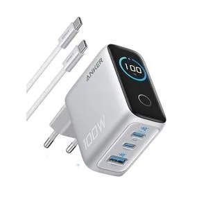 ANKER Şarj Aleti (100W, 3 Ports, Akıllı Ekran) - Gümüş