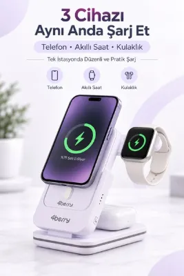 4 Berry 5'i 1 Arada Kablosuz Şarjlı Manyetik Telefon Standı Qi Uyumlu Kaymaz Tabanlı Masaüstü Telefon Tutucu