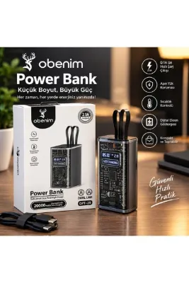 obenim OPT-20 20.000 mAh Powerbank – 2.1A Çift Çıkışlı Dijital Ekranlı Taşınabilir Şarj Cihazı