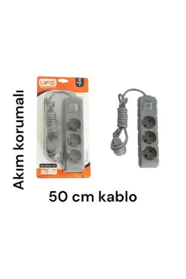 UFO Akım korumalı seyyar grup priz kablolu topraklı 0.50 cm ((Gri renk )) 3500 watt
