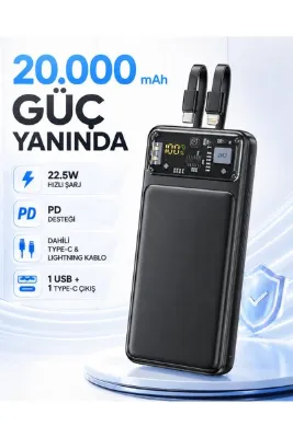 MATECHNO 20.000 Mah Çoklu Kablolu Dijital Gösterge Powerbank Şarj Aleti 1x Usb Çıkışlı Güç Bankası