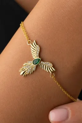 emirOmade 925 Ayar Gümüş Yeniden Doğuş Anka Kuşu Bileklik Gold Rengi 2,3x2cm 2,5gr Mitolojik Hediye Bileklik