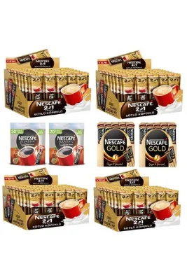 Nescafe Üçü Bir Arada Sütlü Köpüklü 48 Li Set 4 Paket Stick Kahve Sade, Gold 20'li 4 Paket