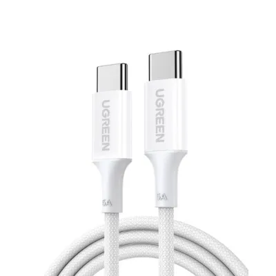 Ugreen 35220 USB-C 100W 5A QC PD Örgülü Hızlı Şarj Kablosu 1 m Beyaz