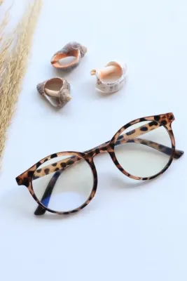Lookup Unisex Leopar Desen Yuvarlak Çerçeve Okuma Gözlüğü Şeffaf Cam