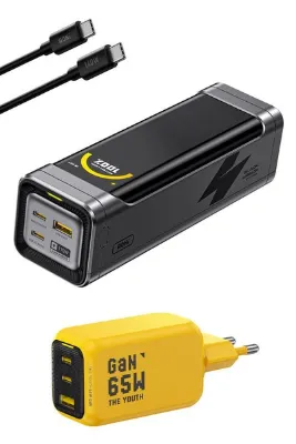 Aohi The Black Warrior 10.000 mAh 65W Powerbank, Youth 65W 3 Portlu Şarj Adaptörü Seti