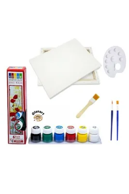 Glanart lüks guaj boya başlangıç seti 25x35 tuval ipek zemin fırçalı 6x20 ml