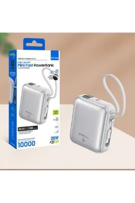 Mooni Tech Silver Core Ekranlı Kablolu 10000 mAh Mini Powerbank 20W Hızlı Şarj Dahili Type-C Taşınabilir Şarj Cihazı