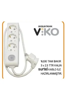VİKO Multi-let 3 Lü 6 Metre Anahtarlı Topraklı Çocuk Korumalı ( 3x2.5 Tam Bakır-üstün Kaliteli).
