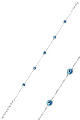 Söğütlü Silver Gümüş Rodyumlu, Cam Göz Nazar Gümüş Bileklik Sgtl10610rodaj