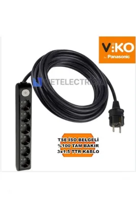 NETELECTRİCAL Multi-let | Altılı 13 Metre Anahtarlı Topraklı Ç. K. Grup Priz - 6'lı 13 M Siyah 3x1.5 Ttr Kablolu
