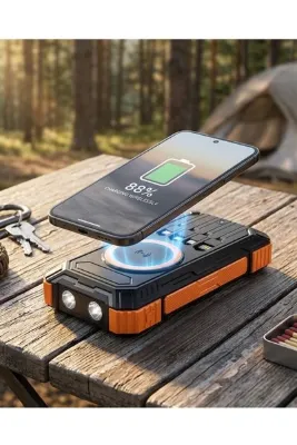 20000 mAh Powerbank Güneş Enerjili Kablosuz Şarj Hızlı Şarj Taşınabilir Batarya