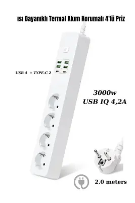 TG Akım Korumalı Akıllı Priz 3000W Çoklu Priz Adaptörü | USB + Type-C PD Hızlı Şarj |