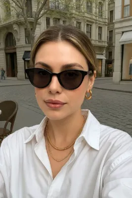 COOLANDBETTER Nora Cat Eye Güneş Gözlüğü - Siyah Ince Çerçeve Şık Kadın Model – Uv400 Koruma