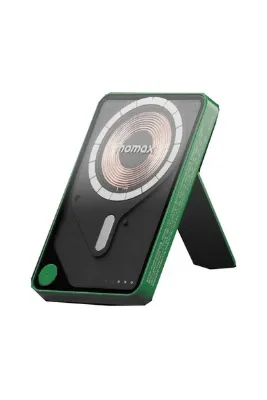 Momax 1-Power X Pro Magnetic Wireless Battery Pack (5000mAh) with Stand and Built-in USB-C Cable (Green)