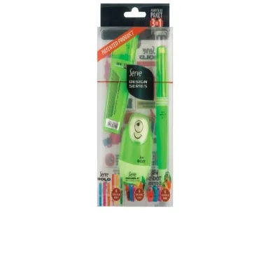 Serve Bold & Fosforlu Kalem & Ebot Silgi+Kalemtraş 0,7Mm Yeşil 3Lü