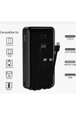 Blic BPB6 20000 mAh Dijital Göstergeli 3in1 Kendinden Kablolu Powerbank - Siyah