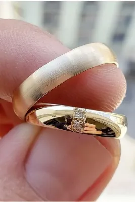 Silver Self Gümüş Alyans Iki Taşlı Ve Matlı