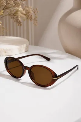 Nilu Moda Premium Lüks Tasarım Kahve Oval Güneş Gözlüğü
