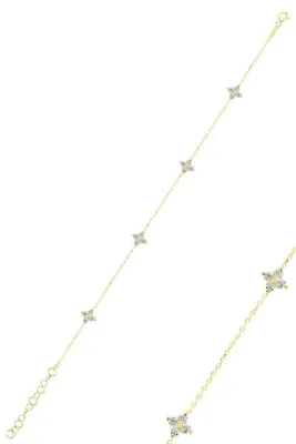 Söğütlü Silver Gümüş altın yaldızlı zirkon taşlı yonca bileklik SGTL12279GOLD